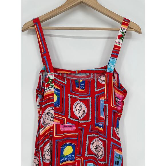 LOFT Can Print Linen Blend Strappy Midi Dress Square Neck Sleeveless Sundress - Picture 9 of 12